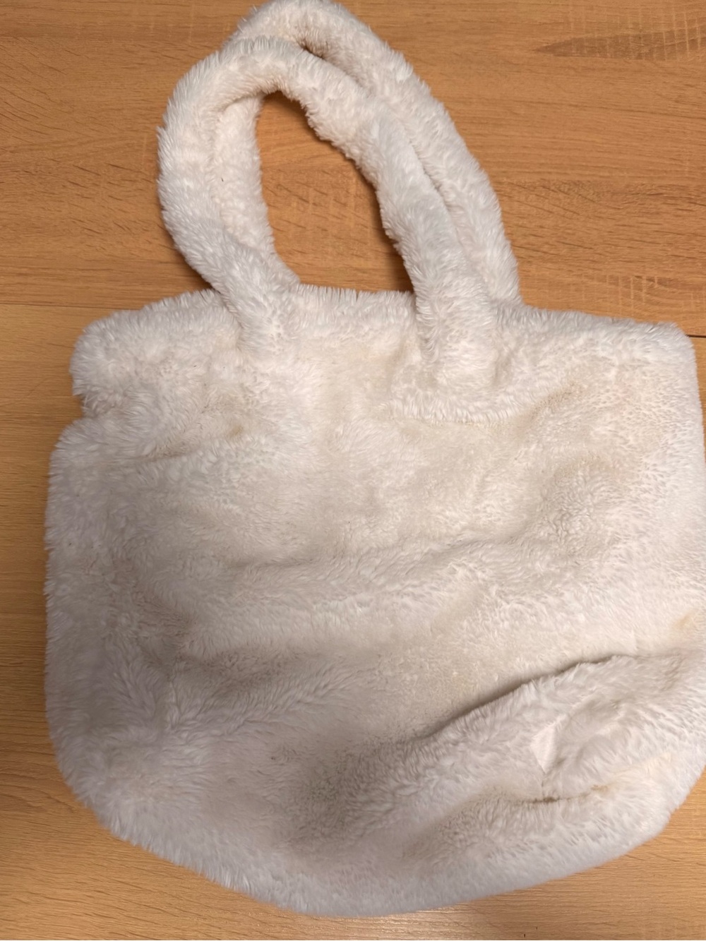 Cream Faux Fur Plush Tote Bag